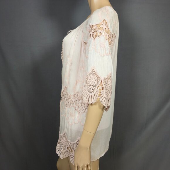 Y2K Boho Fairy Pink Lace Sequin Long Top Tunic Size L Silk Blend Made In Italy - Picture 6 of 11